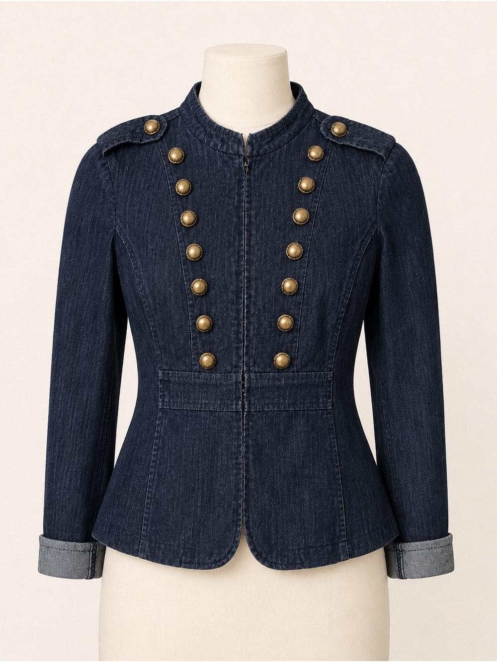 Live A Little Dark Indigo Denim Military Equestrian Jacket Brass Button Y2K S